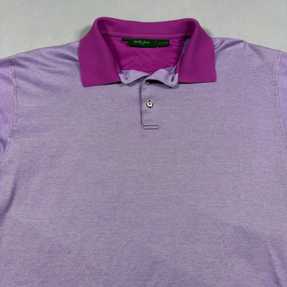 Bobby Jones Polo Shirt Mens XL Purple Micro Pattern Cotton Golf Excellent